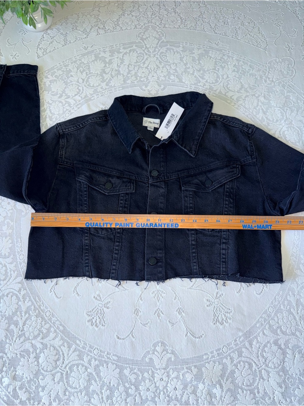 NWT The Drop Black Cropped Denim trucker Jacket Raw Hem XXL - Picture 4 of 7